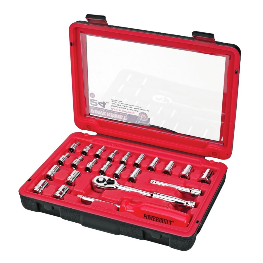 Tools Powerbuilt | Powerbuilt 24 Pc. 1/4 In. Drive Sae And Metric Socket Set 640397