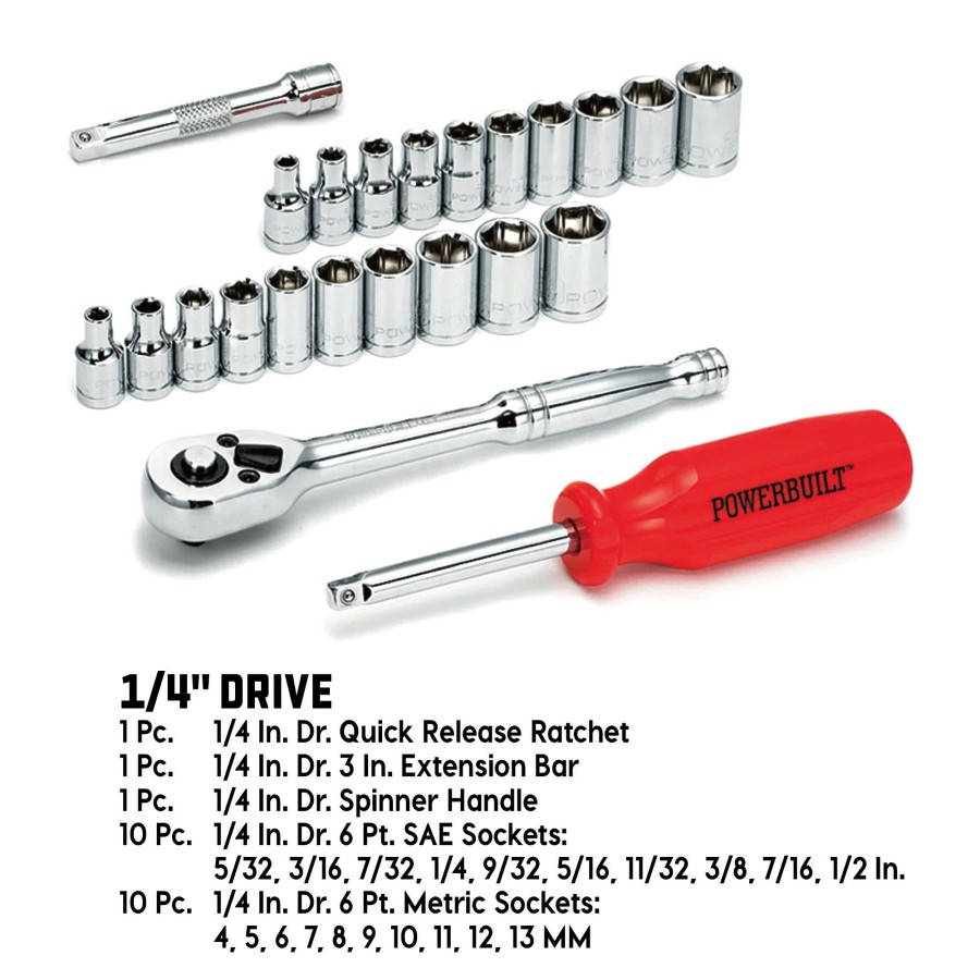 Tools Powerbuilt | Powerbuilt 24 Pc. 1/4 In. Drive Sae And Metric Socket Set 640397