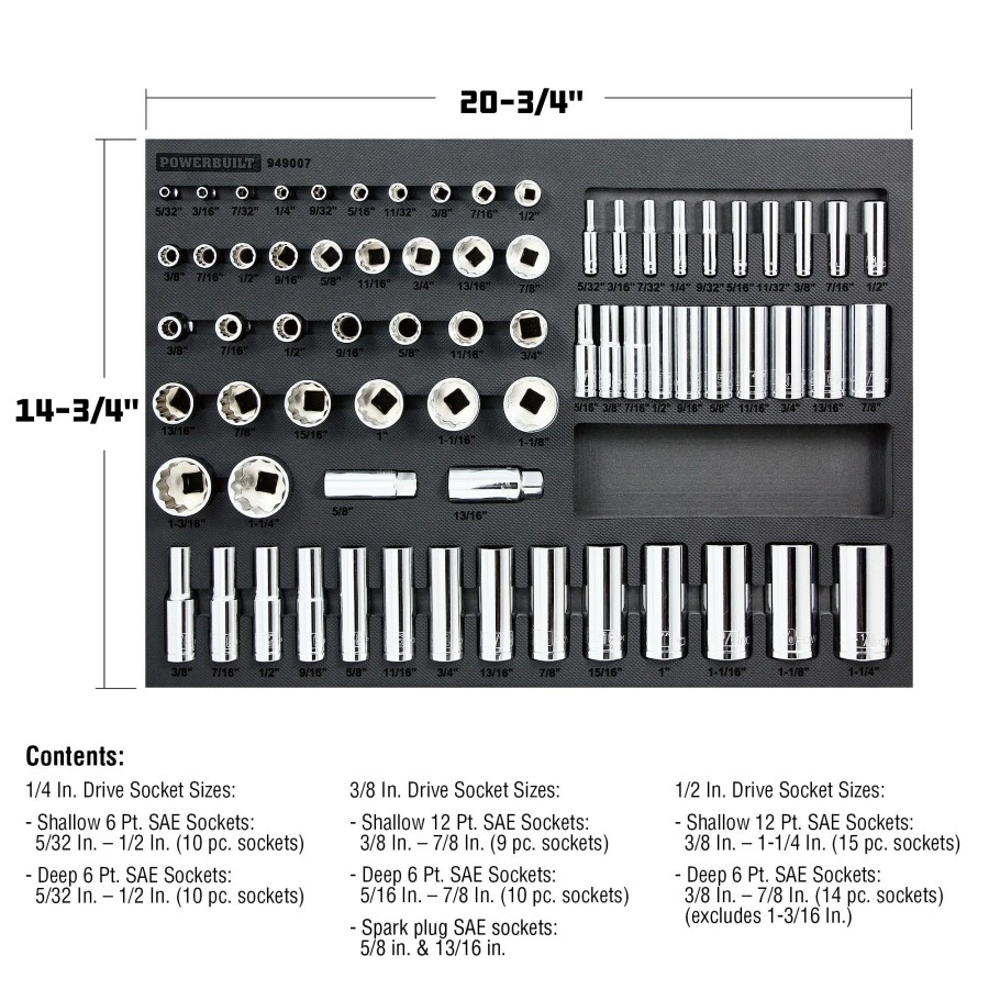 Tools Powerbuilt | Powerbuilt Pro Tech 70 Pc. Sae 1/4 In, 3/8 In, And 1/2 In. Master Socket Set