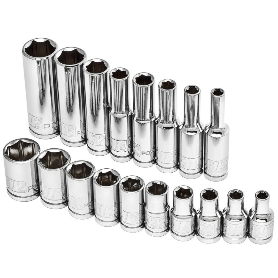 Tools Powerbuilt | Powerbuilt 18 Piece 1/4 Dr. Sae Socket Set 6 Pt. Deep And Standard 941536