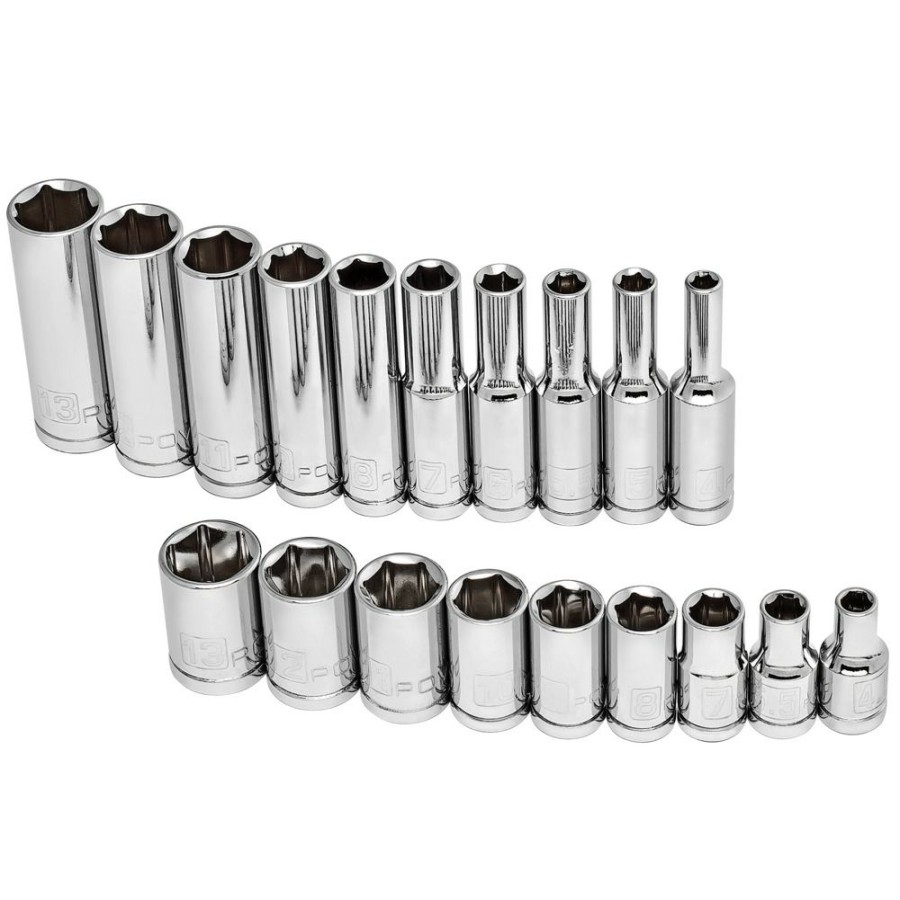 Tools Powerbuilt | Powerbuilt 19 Piece 1/4 Dr. Metric Socket Set 6 Pt. Deep And Standard 941535