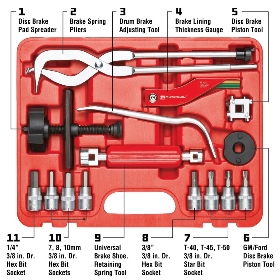 Tools Powerbuilt | Powerbuilt 15 Piece Brake Service Kit 948007