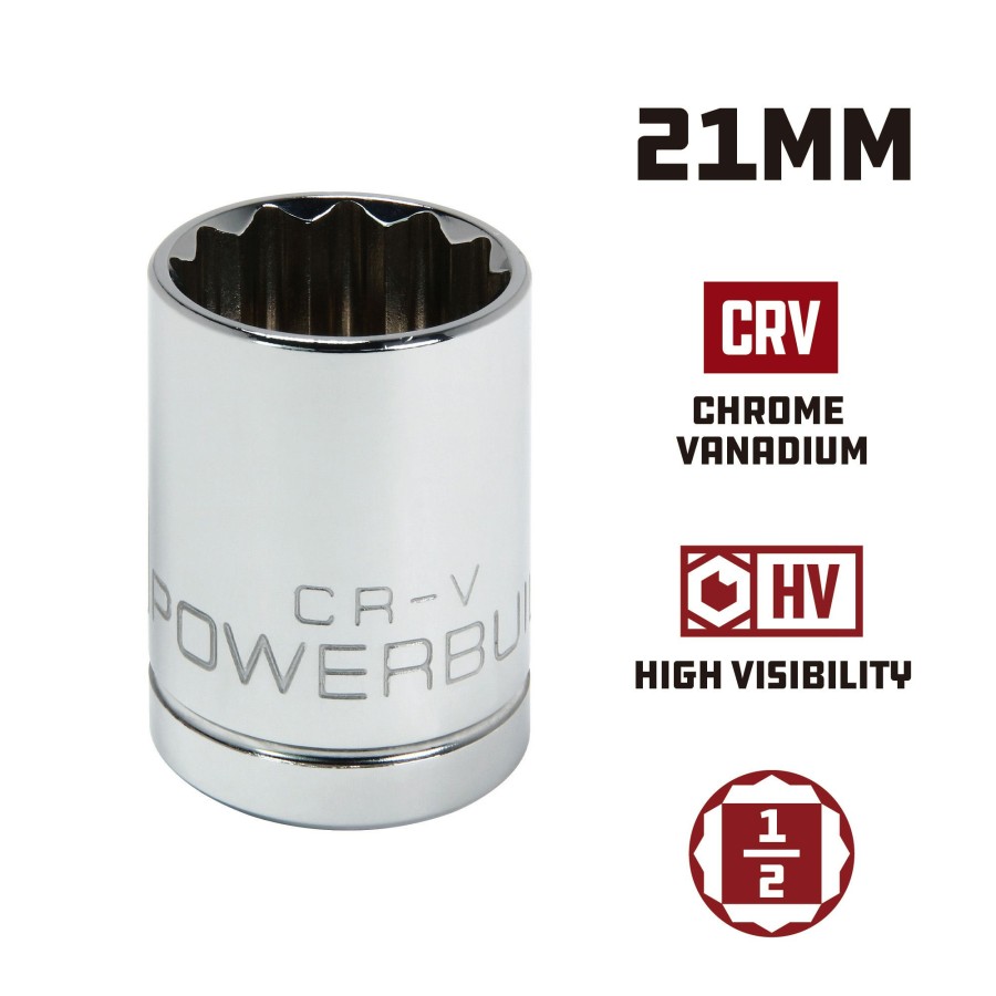 Tools Powerbuilt | Powerbuilt 1/2 Inch Drive X 21 Mm 12 Point Shallow Socket 642019