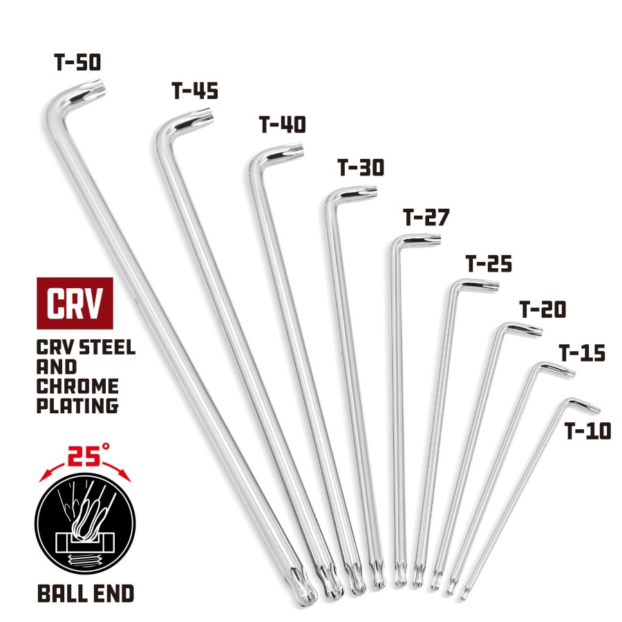 Tools Powerbuilt | Powerbuilt 9 Piece Stubby Long Arm Ball End Torx Key Wrench Set 240101