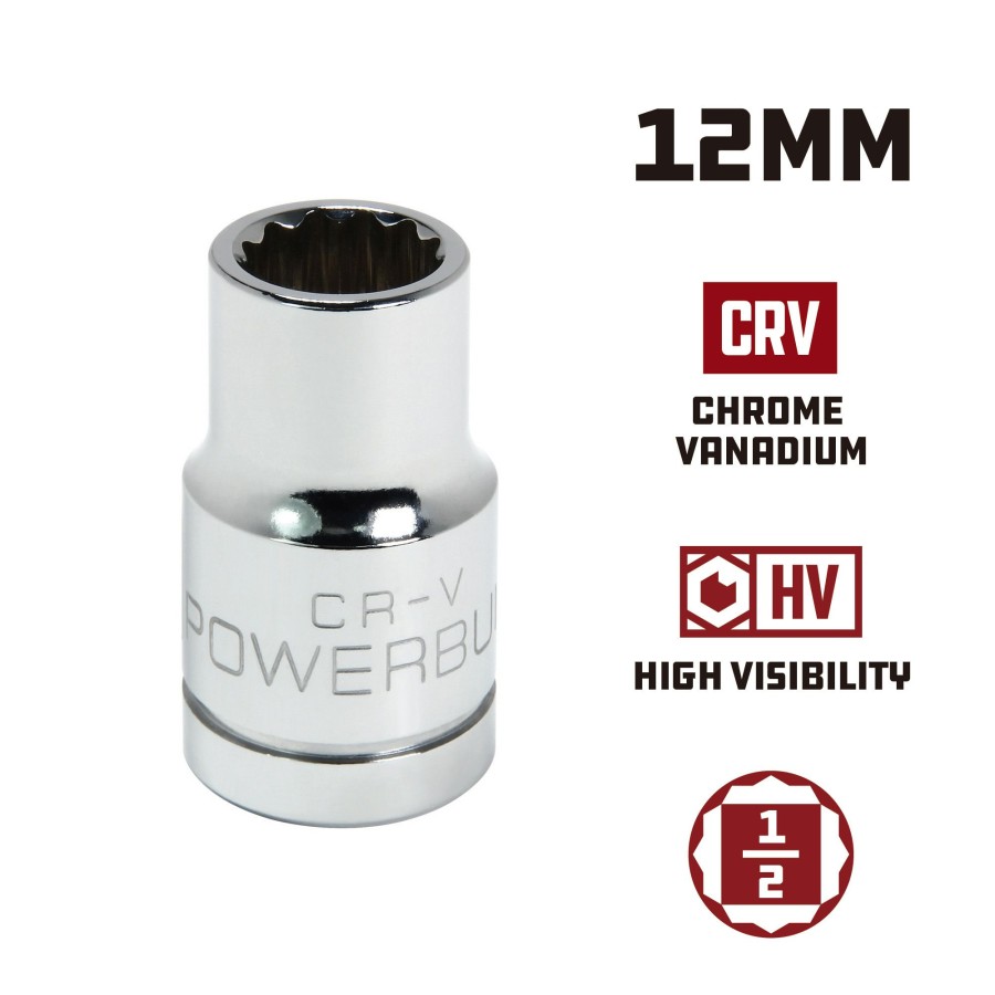 Tools Powerbuilt | Powerbuilt 1/2 Inch Drive X 12 Mm 12 Point Shallow Socket 642031