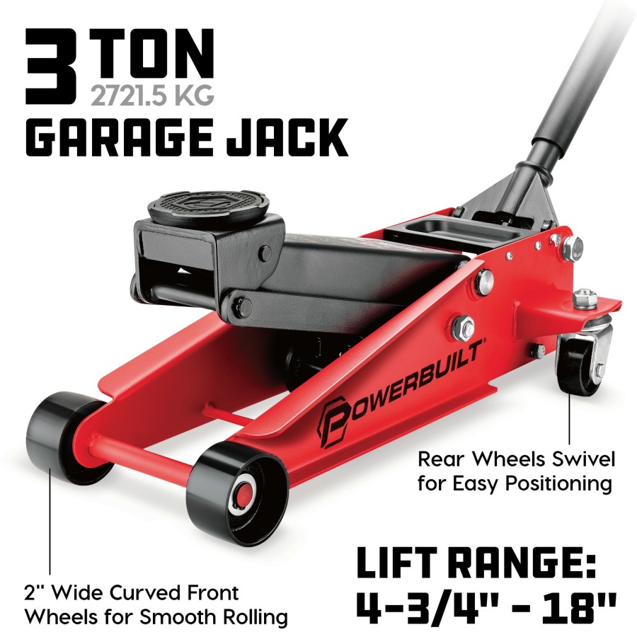 Tools Powerbuilt | Powerbuilt 3 Ton Garage Jack, Dual Piston Pump Lift Range From 4-3/4 To 18