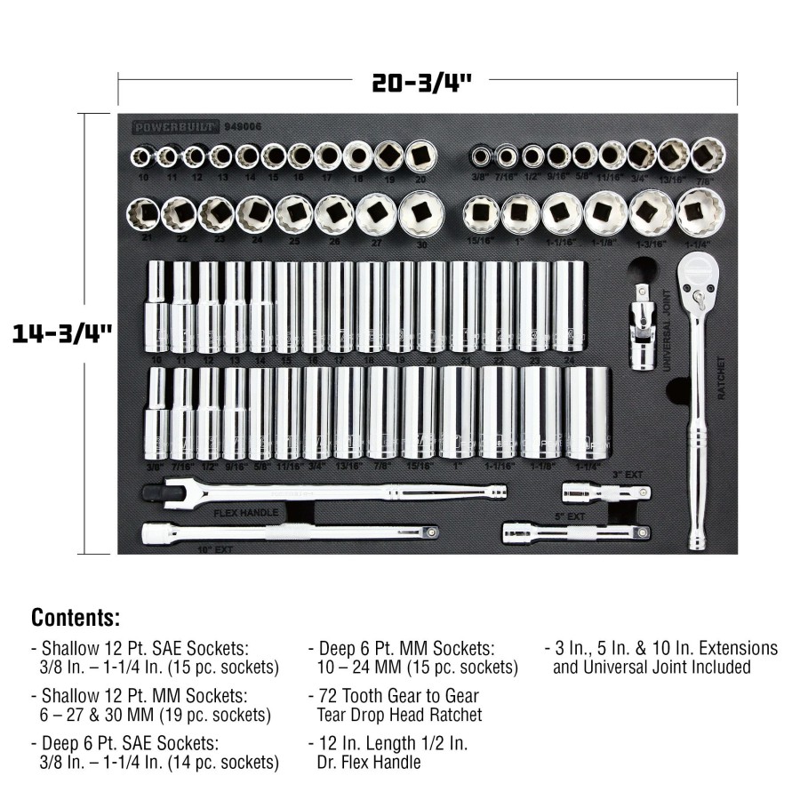 Tools Powerbuilt | Powerbuilt Pro Tech 69 Piece 1/2-Inch Drive Sae/Metric Master Socket Set