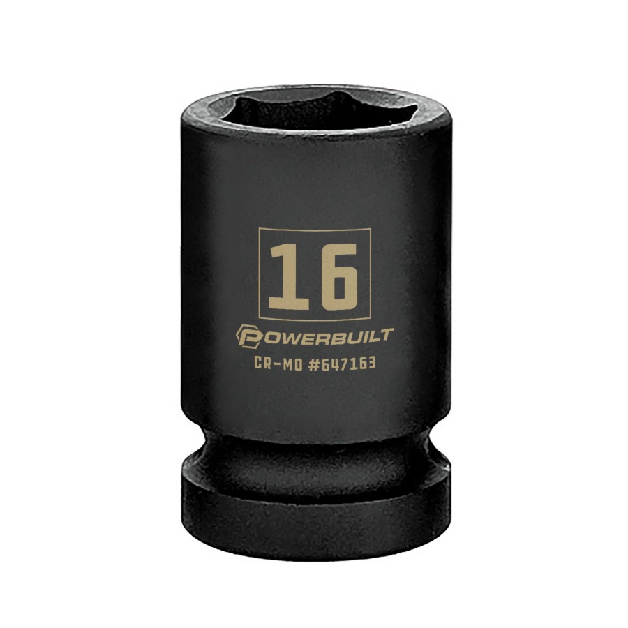 Tools Powerbuilt | Powerbuilt 1/2 Inch Drive X 16 Mm 6 Point Impact Socket 647163