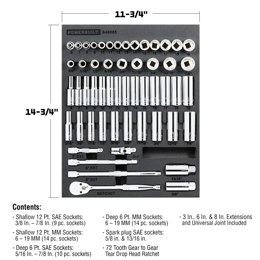 Tools Powerbuilt | Powerbuilt 54 Piece Pro Tech 3/8 In. Dr. Sae & Metric Socket Set 949005