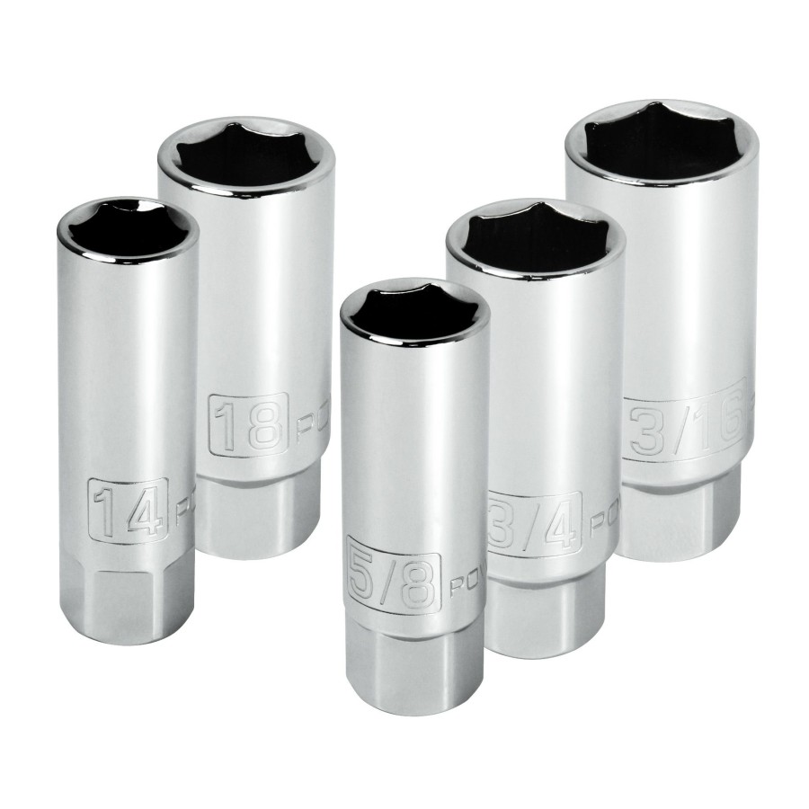 Tools Powerbuilt | Powerbuilt 5 Piece 3/8 Inch Drive Spark Plug Socket Set 640855