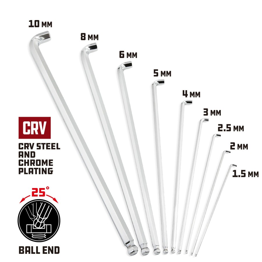 Tools Powerbuilt | Powerbuilt 9 Piece Metric Stubby Long Arm Ball End Hex Key Wrench Set 240100