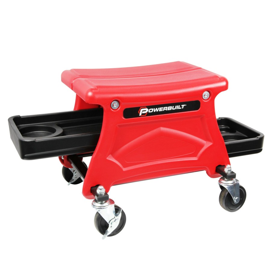 Tools Powerbuilt | Powerbuilt Heavy Duty Compact Rolling Seat With Storage Trays 240283