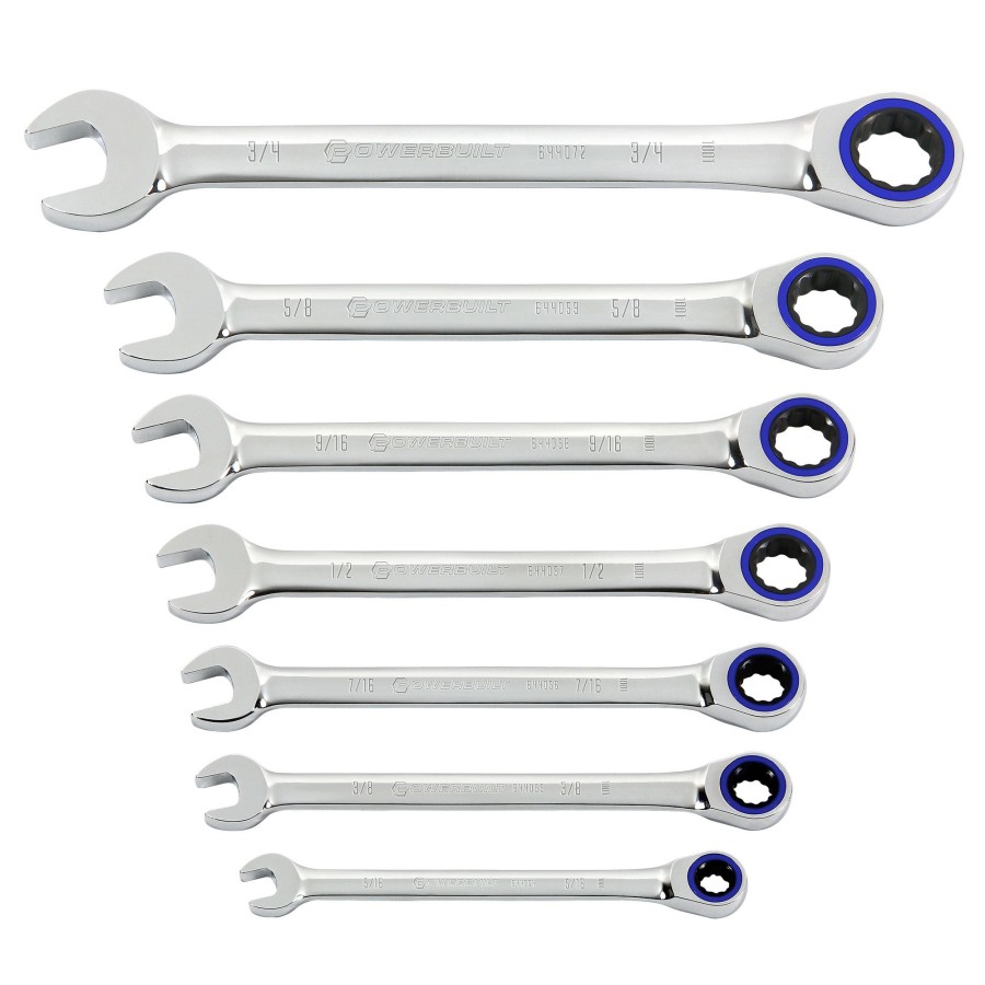 Tools Powerbuilt | Powerbuilt 7 Piece Sae 100 Tooth Ratcheting Wrench Set 642761