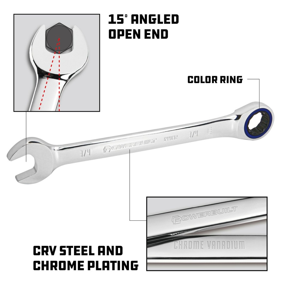 Tools Powerbuilt | Powerbuilt 7 Piece Sae 100 Tooth Ratcheting Wrench Set 642761