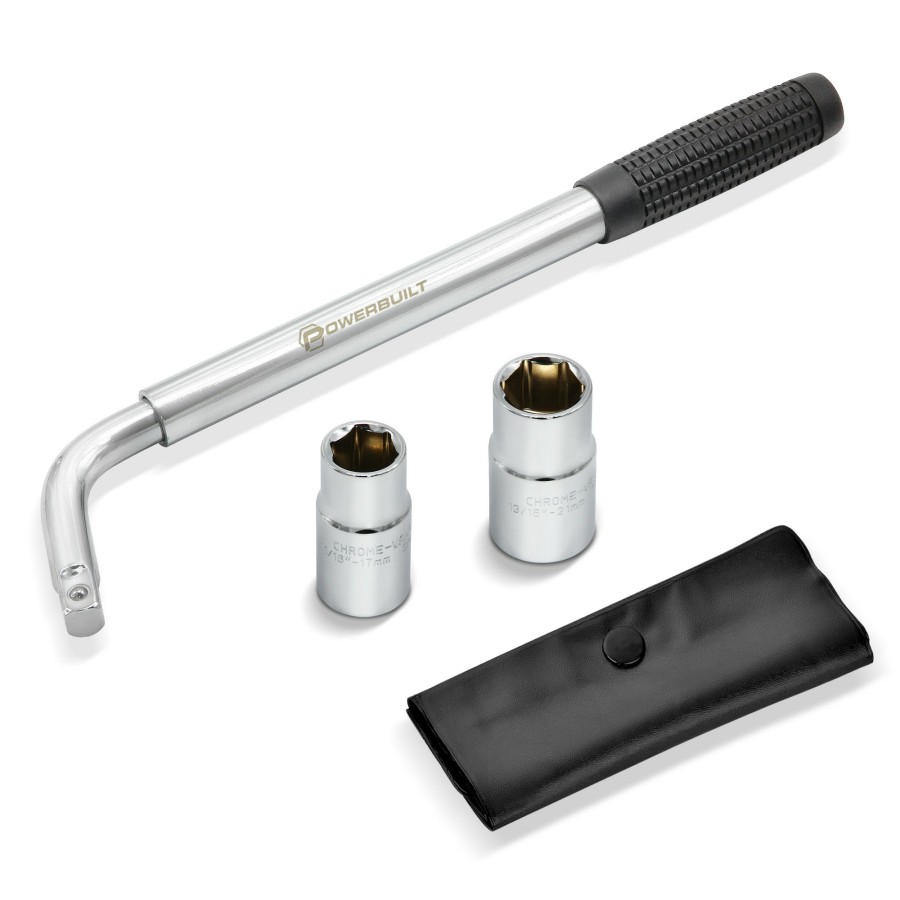 Tools Powerbuilt | Powerbuilt Sliding Extending Lug Wrench W/2 Double-Side Lug Nut Sockets 641184