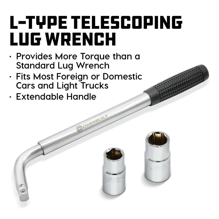 Tools Powerbuilt | Powerbuilt Sliding Extending Lug Wrench W/2 Double-Side Lug Nut Sockets 641184