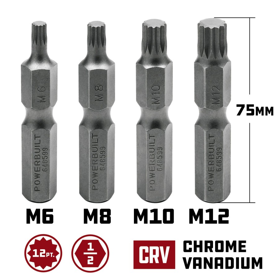 Tools Powerbuilt | Powerbuilt 4 Pc. Xzn Triple Square Spline Bit 12 Point Set, M6-M12 648599M