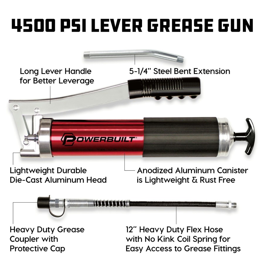 Tools Powerbuilt | Powerbuilt 4500 Psi Anodized Lever Heavy Duty Grease Gun 940756