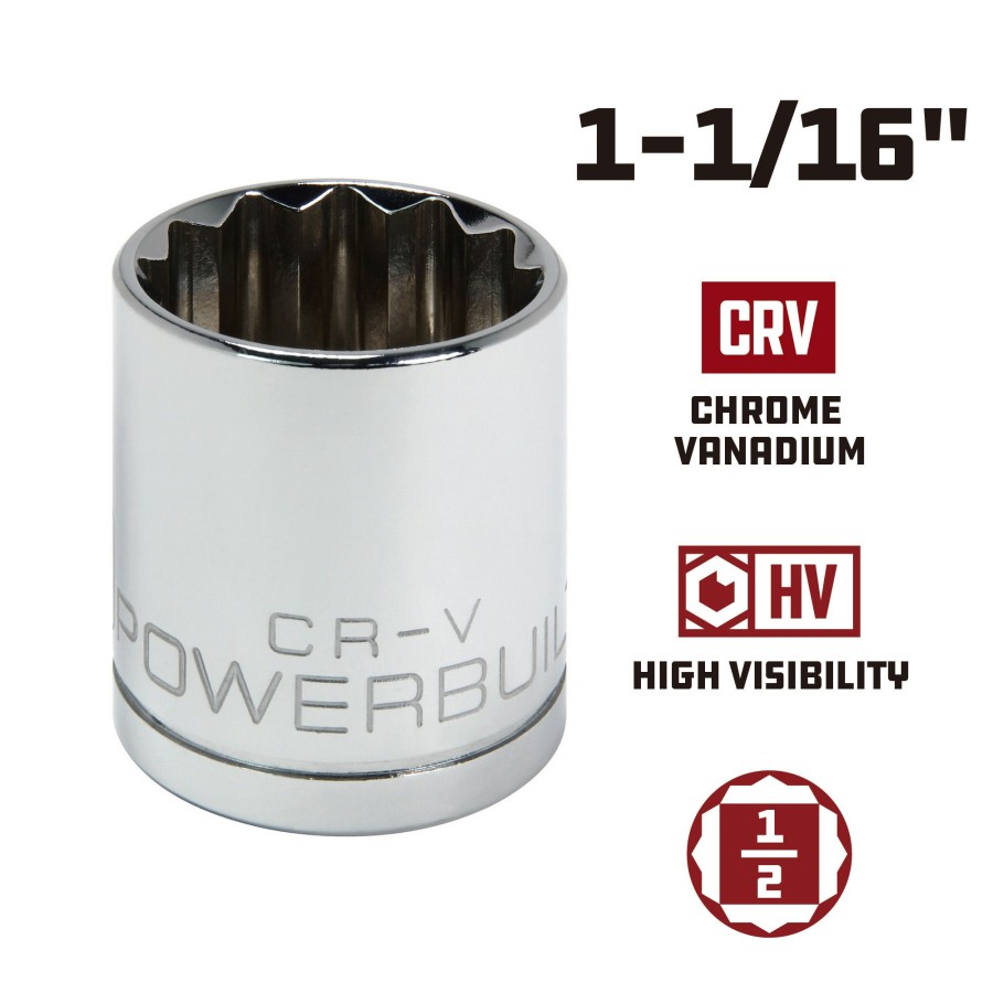 Tools Powerbuilt | Powerbuilt 1/2 Inch Drive X 1-1/16 Inch 12 Point Shallow Socket 642008